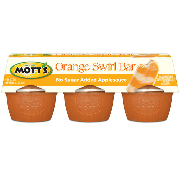 Mott's No Sugar Added Orange Swirl Bar Applesauce, 3.9 oz cups, 6 count