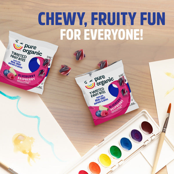 Pure Organic Blueberry Raspberry Twisted Fruit Bites, Kids Snacks, 8 Count