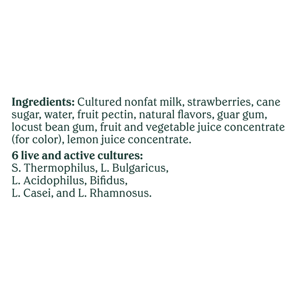 List of ingredients and live active cultures on a white background