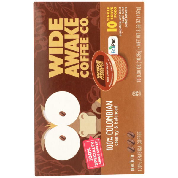 Wide Awake Medium Roast 100% Colombian 100% Arabica Coffee Single Serve Pods