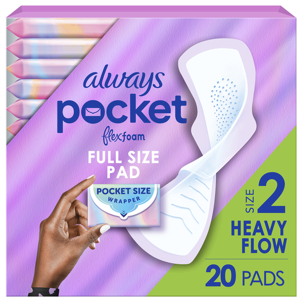 Always Pocket with FlexFoam Pads, Size 2, Heavy Flow, Wings