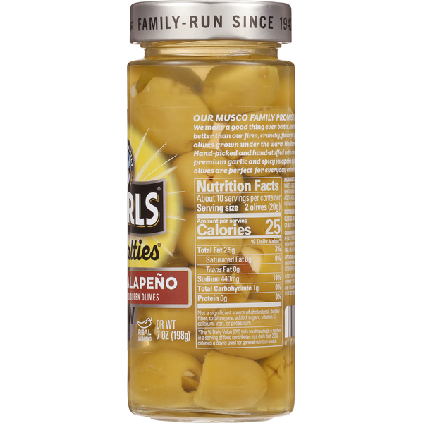 Pearls Greek Double Hand-Stuffed Garlic/Jalapeno Queen Olives
