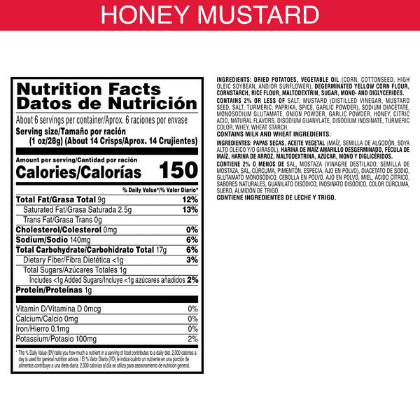 Nutrition facts label for honey mustard on a white background with red banner at the top.