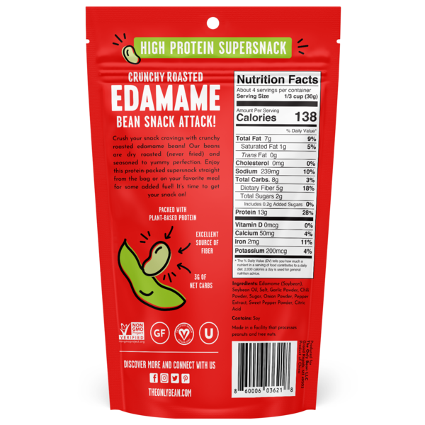 The Only Bean Crunchy Roasted Edamame Snacks (Sriracha), Healthy Low Carb