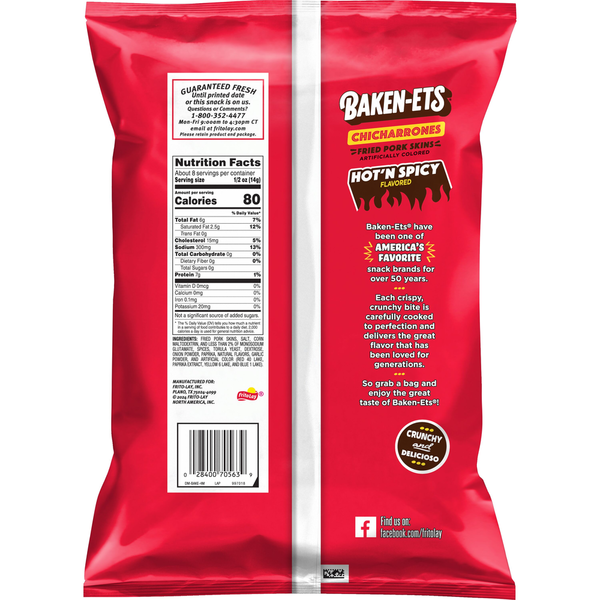 Baken-Ets Chicharrones Fried Pork Skins Hot'N Spicy