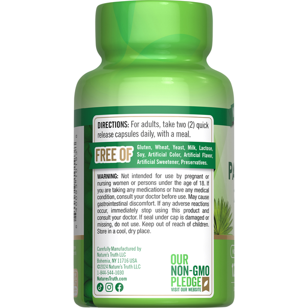 Green supplement bottle with label on a white background