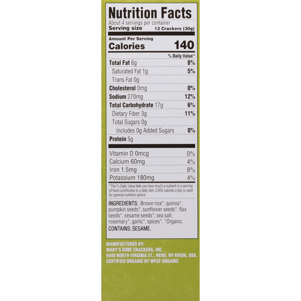 Mary's Gone Crackers Crackers, Rosemary, Super Seed