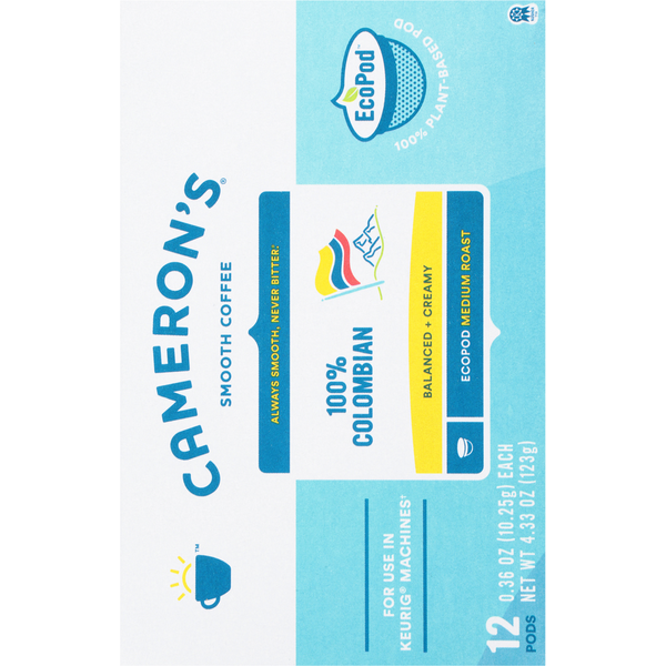 Cameron's Coffee, Smooth, Medium Roast, 100% Colombian, Pods