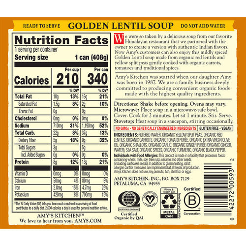 Amy's Kitchen Golden Lentil Soup