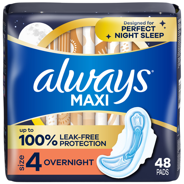 Always Maxi Overnight Pads With Wings Unscented