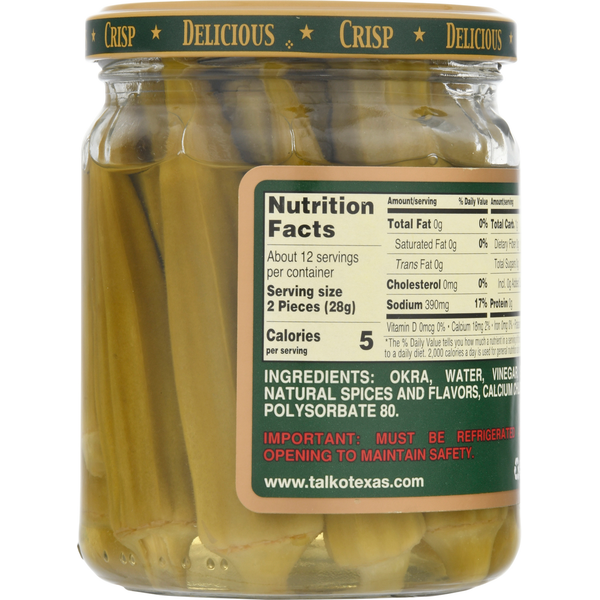Talk O' Texas Pickles, Okra, Crisp, Hot