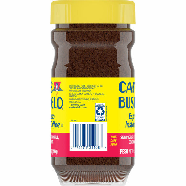 Jar of instant coffee with a yellow label on a white background