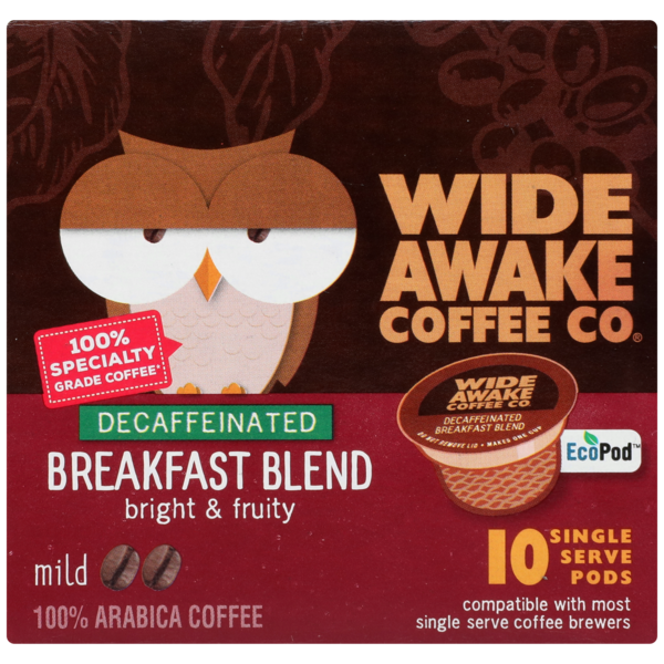 Wide Awake Mild Roast Breakfast Blend Decaffeinated 100% Arabica Coffee Single Serve Pods