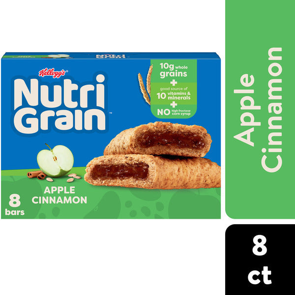 Kellogg’s Nutri-Grain Apple Cinnamon Breakfast Bars, Made with 10g Whole Grains, 8 Count