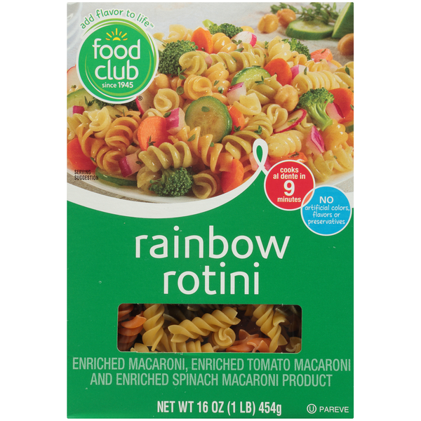 Food Club Enriched Tomato And Spinach Macaroni Product, Rainbow Rotini