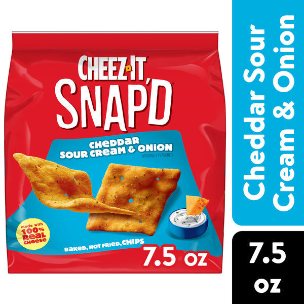 Cheez-It Snap'd Cheddar Sour Cream and Onion Cheesy Baked Chips, Lunch Snacks, 7.5 oz