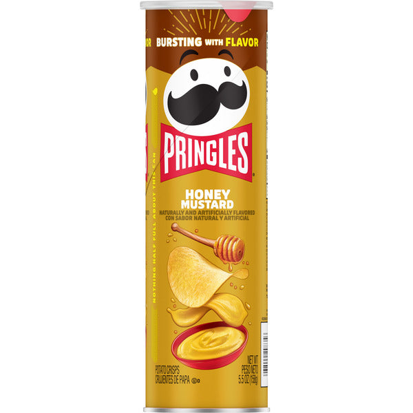 Pringles Honey Mustard potato chip can on a white background