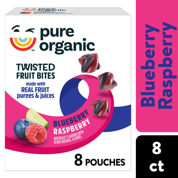 Pure Organic Blueberry Raspberry Twisted Fruit Bites, Kids Snacks, 8 Count
