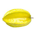 Fresh Star Fruit (Carambola) tropical fruit with glossy golden-yellow skin and distinctive five-point star shape, photographed whole on a clean white background. Rare exotic fruit ideal for fresh snacking, fruit platters, salads, smoothies, desserts, and tropical recipes.