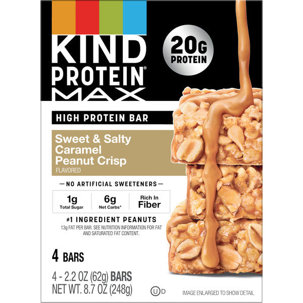 KIND Gluten Free, Protein MAX Sweet & Salty Caramel Peanut Protein Bars 4 Count  Cardboard Box