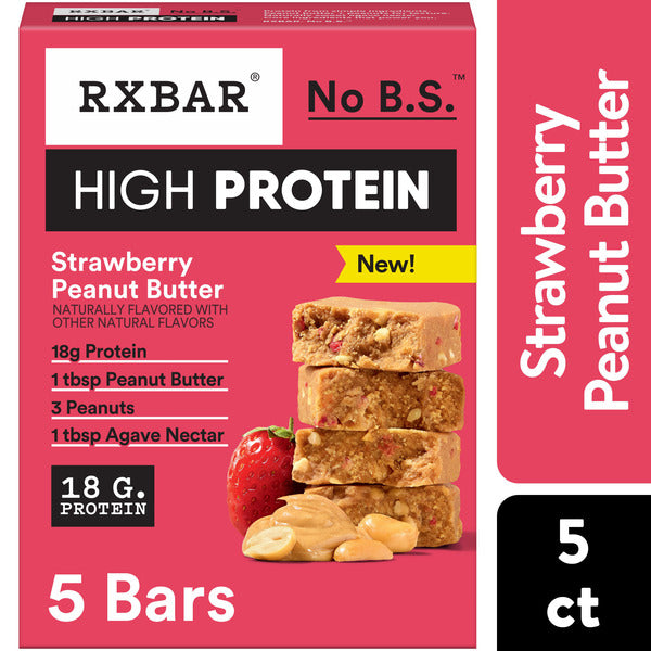 RXBAR High Protein Strawberry Peanut Butter Bars, Gluten Free, 5 Count