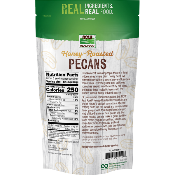 NOW Real Food Pecans, Honey-Roasted