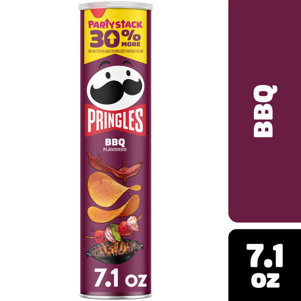 Pringles BBQ flavored potato chip can on a white background