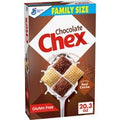 Box of Chocolate Chex cereal with a family size label on a white background