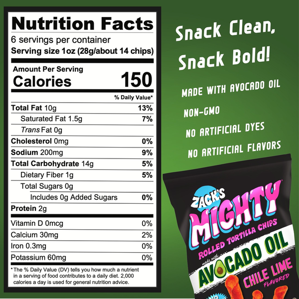 Zack's Mighty Avocado Oil Tortilla Chips - Chile Lime