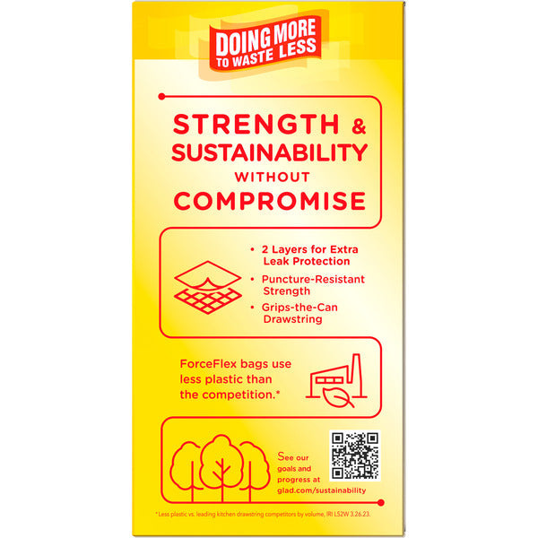 Glad ForceFlex Tall Kitchen Drawstring Trash Bags, 13 Gallon, Pine-Sol Original Scent