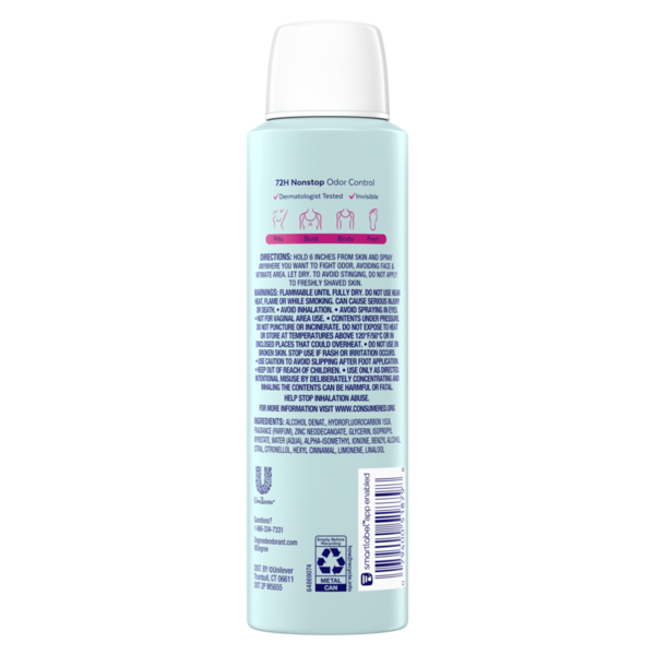 Degree Whole Body Deodorant Spray, Rose & Waterlily Scent,