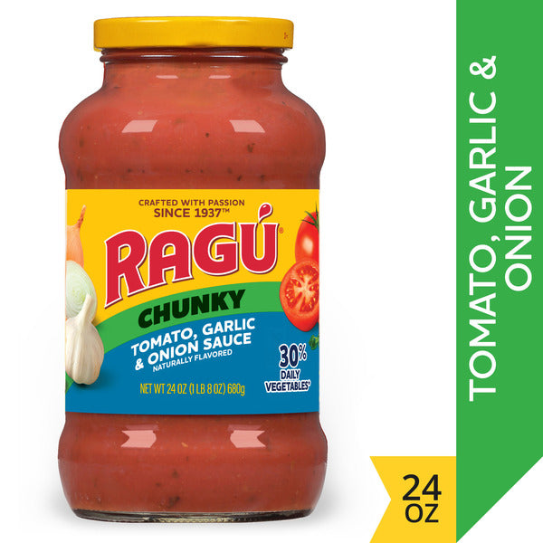 Ragu Chunky Tomato, Garlic and Onion Pasta Sauce, Diced Tomatoes, Delicious Garlic and Onions, 24 oz
