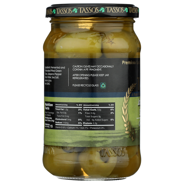 Tassos Green Olives Stuffed W/ Jalapeno