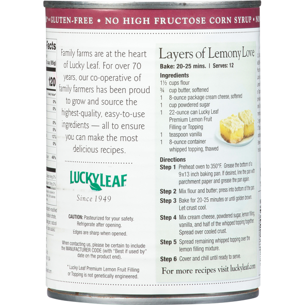 Lucky Leaf Fruit Filling or Topping, Premium, Lemon
