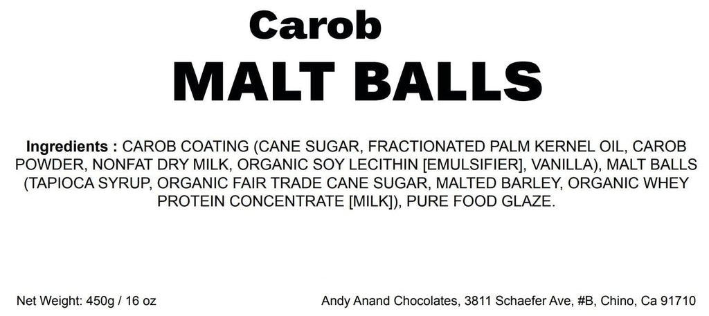 Andy Anand Carob Malt Balls, Tastes like chocolate Amazing-Delicious-Decadent Gift Box, Birthday, Valentine, Christmas Gourmet Food, Mothers Fathers day Anniversary Wedding (1 lbs)