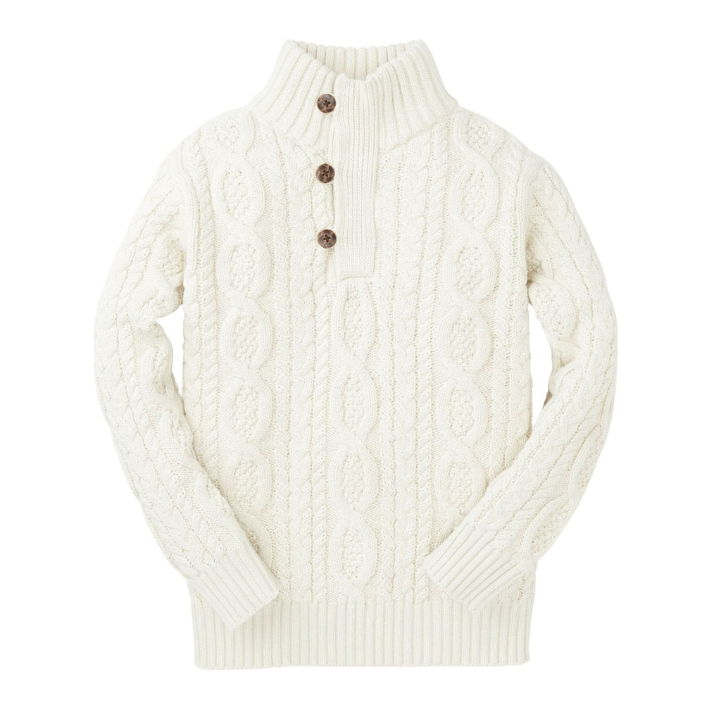 Mock Neck Organic Cable Sweater with Buttons - Baby