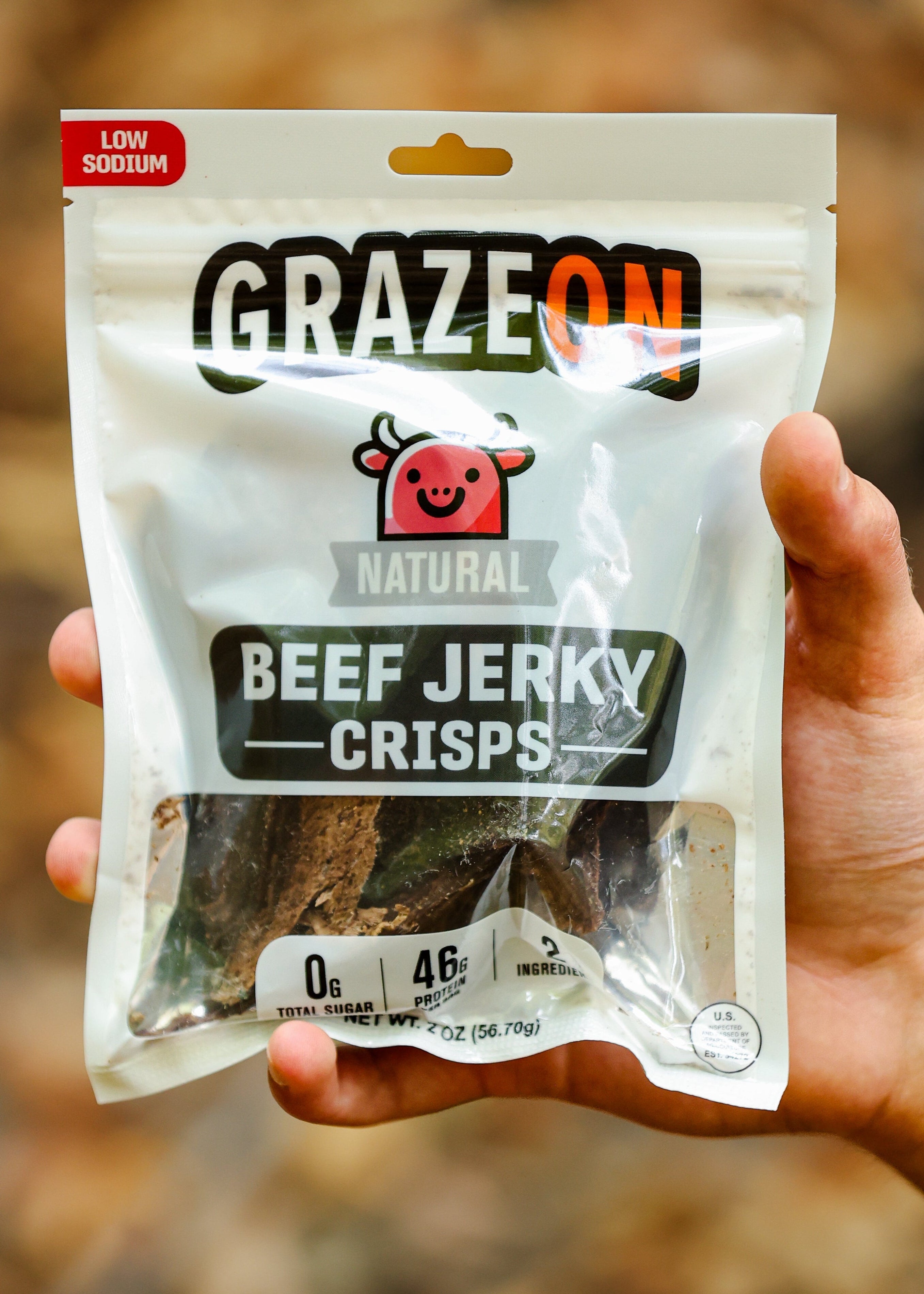 GrazeOn Natural Beef Jerky Crisps- High Protein, No Sugar, Crunchy Air-Dried Meat Snack, All-Natural - 2.0 oz