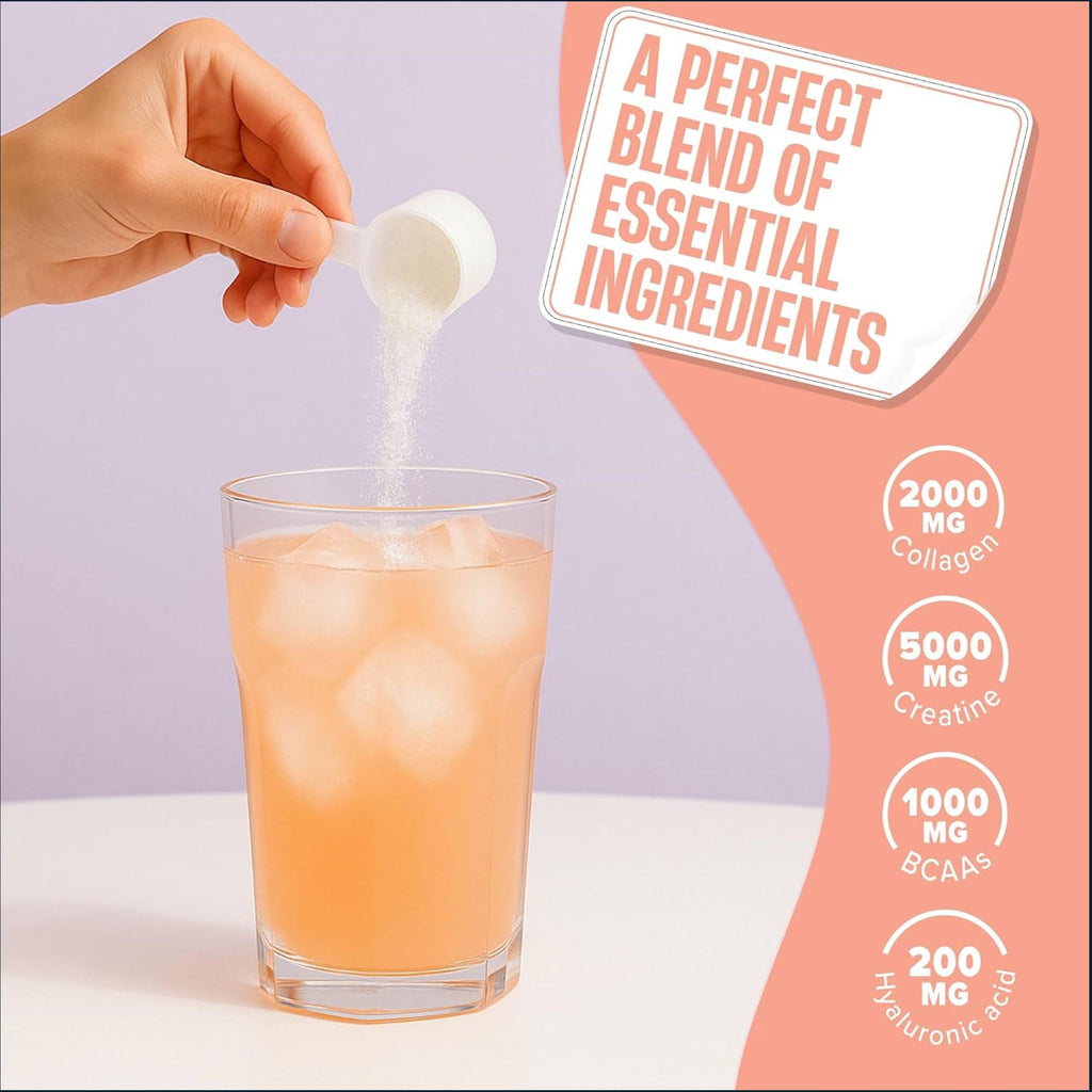 Nutrex Creatine for Women dietary supplement container, 30 servings, featuring flavor options in Peach Mango and Pink Lemonade, displayed on a clean background.