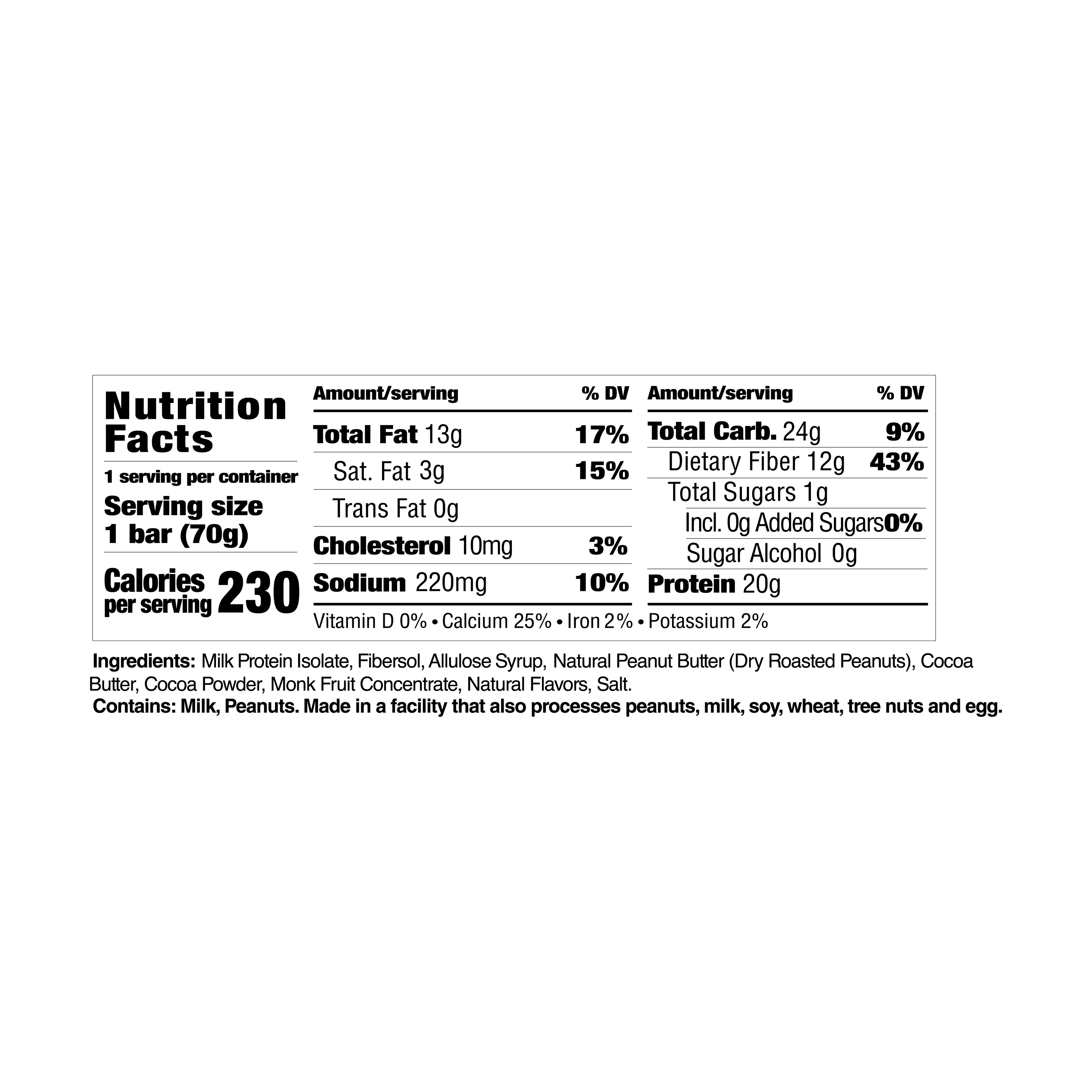 Nutrition facts label for a product on a white background