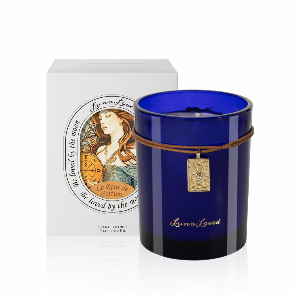 LunaLoved Tarot Wheel of Fortune Soy Candle Wood Citrus Bergamot Cedarwood