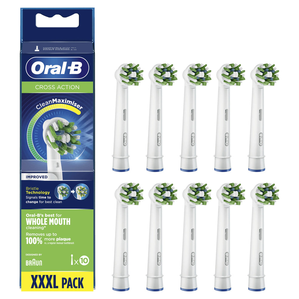 Oral-B CrossAction CleanMaximiser Brush Heads, 10-Pack, White – Made in Germany