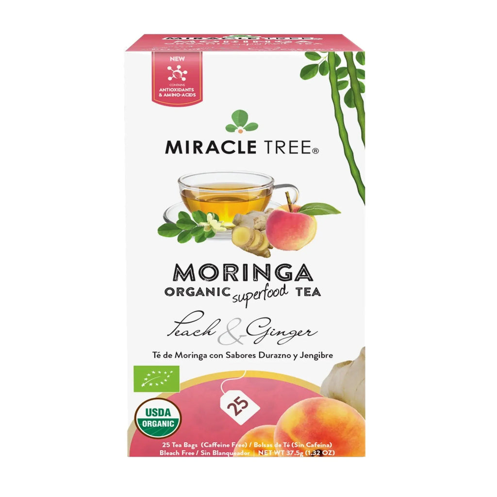 Organic Moringa Tea - Peach & Ginger - Caffeine-Free Herbal Tea