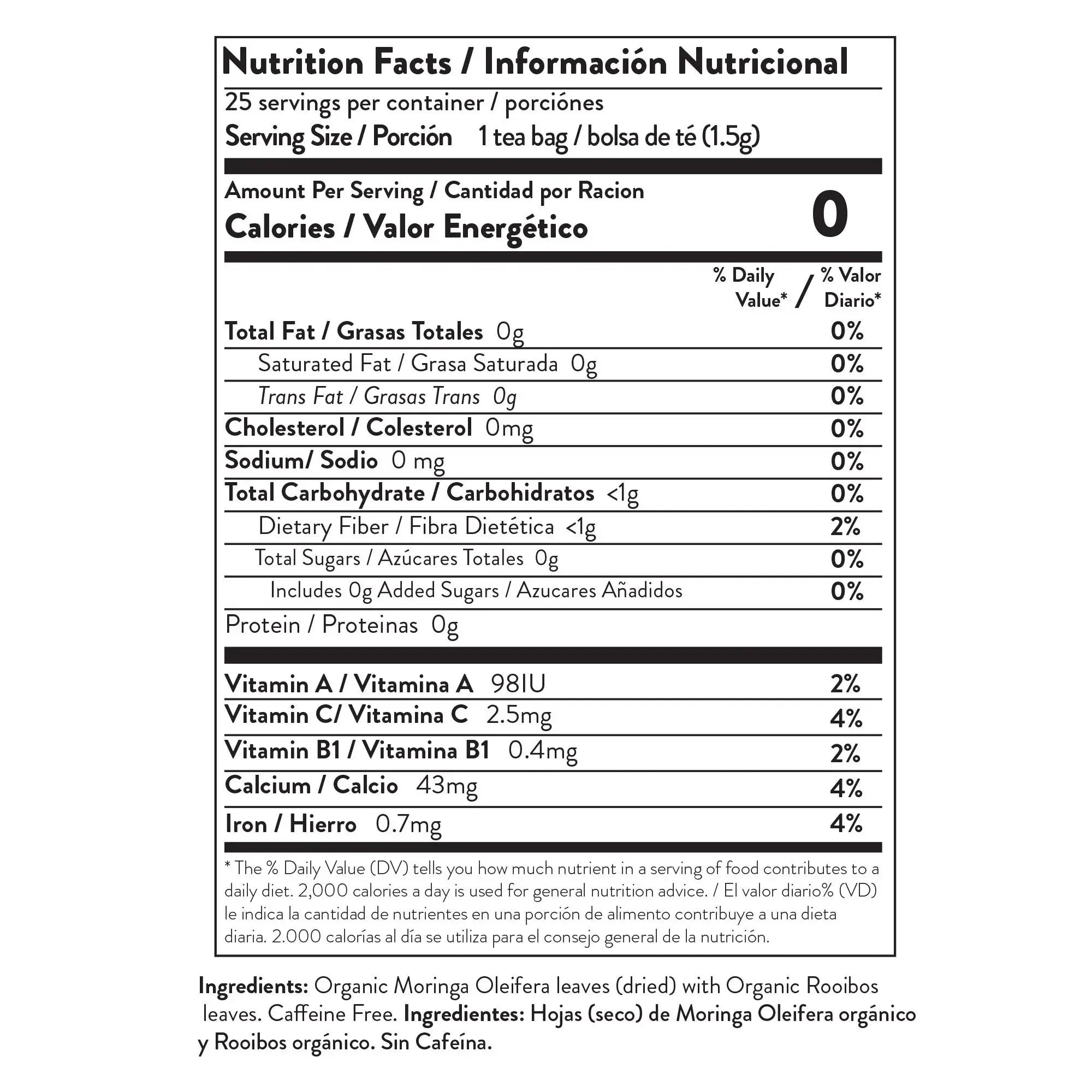 Organic Moringa Tea - Rooibos - Caffeine-Free Herbal Tea