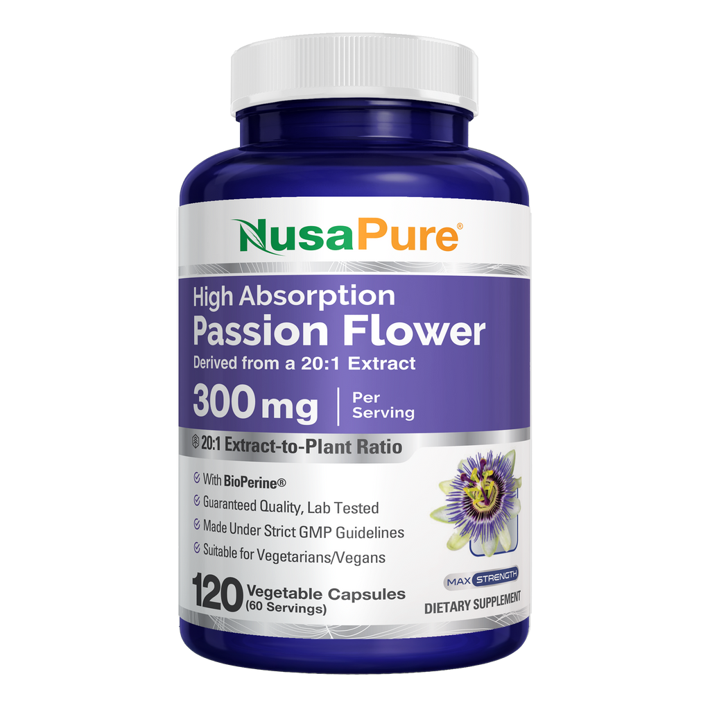 NusaPure Passion Flower 20:1 Extract, 300 mg, 120 Veggie Caps, Non-GMO, Bioperine, Extract Supplement