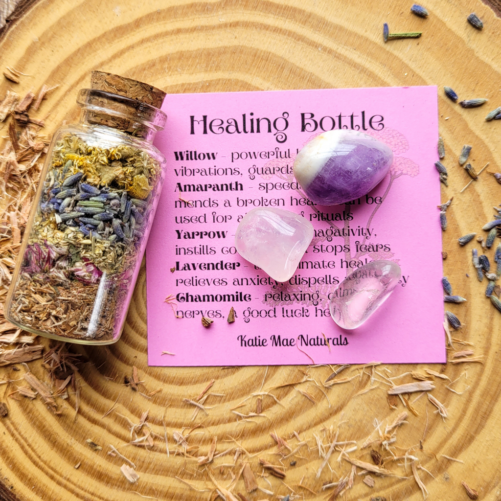 Healing Spell Bottle and Crystals Intention Setting Kit