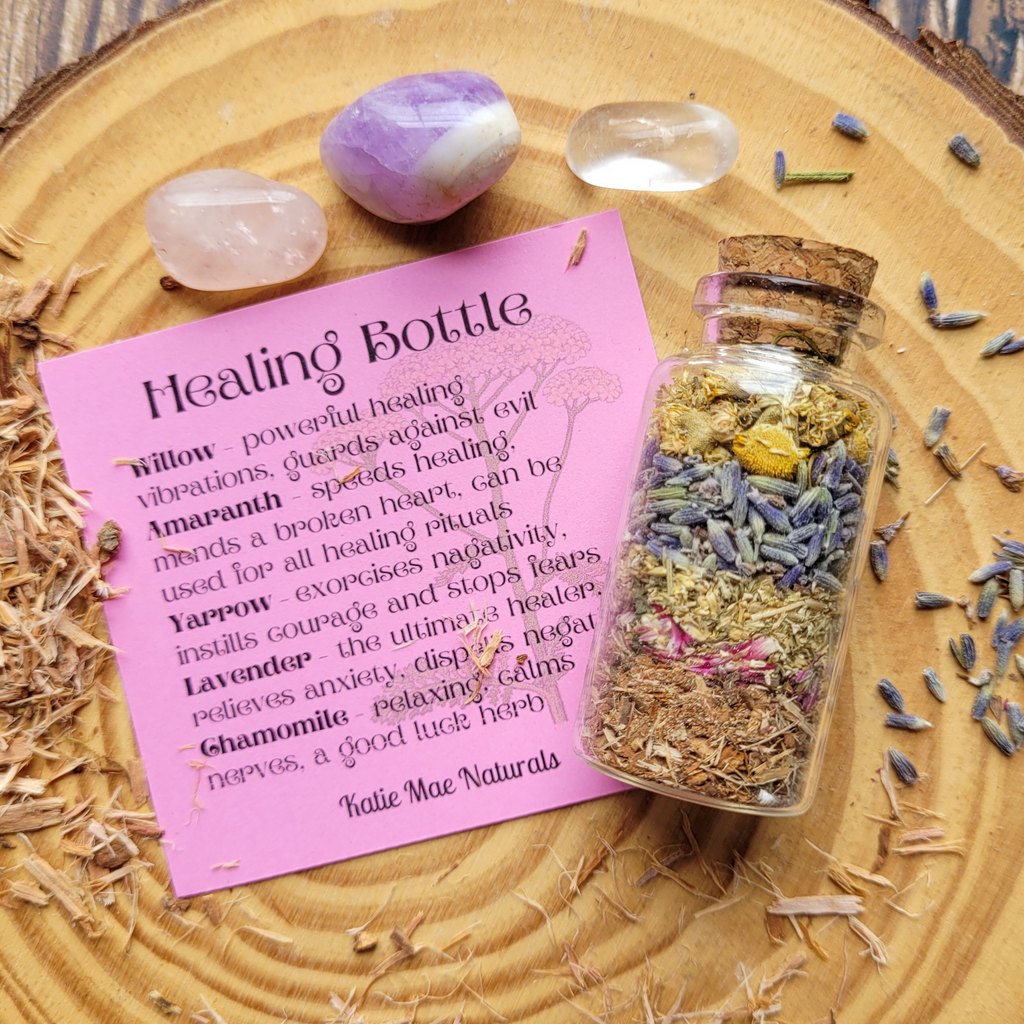 Healing Spell Bottle and Crystals Intention Setting Kit