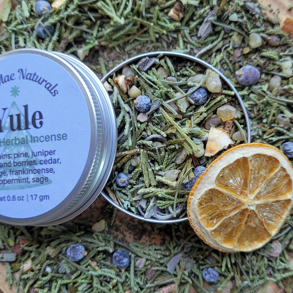 Yule Herbal Incense – Pine Cedar Frankincense Blend for Winter Solstice Rituals & Renewal