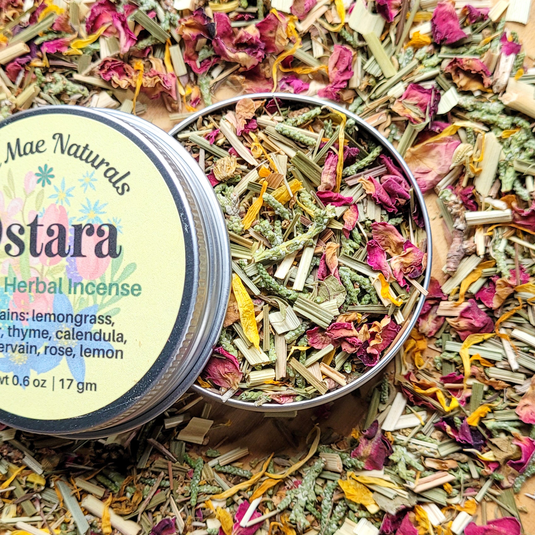 Ostara Herbal Incense – Rose Calendula Lemongrass Blend for Spring Renewal, Growth & Balance