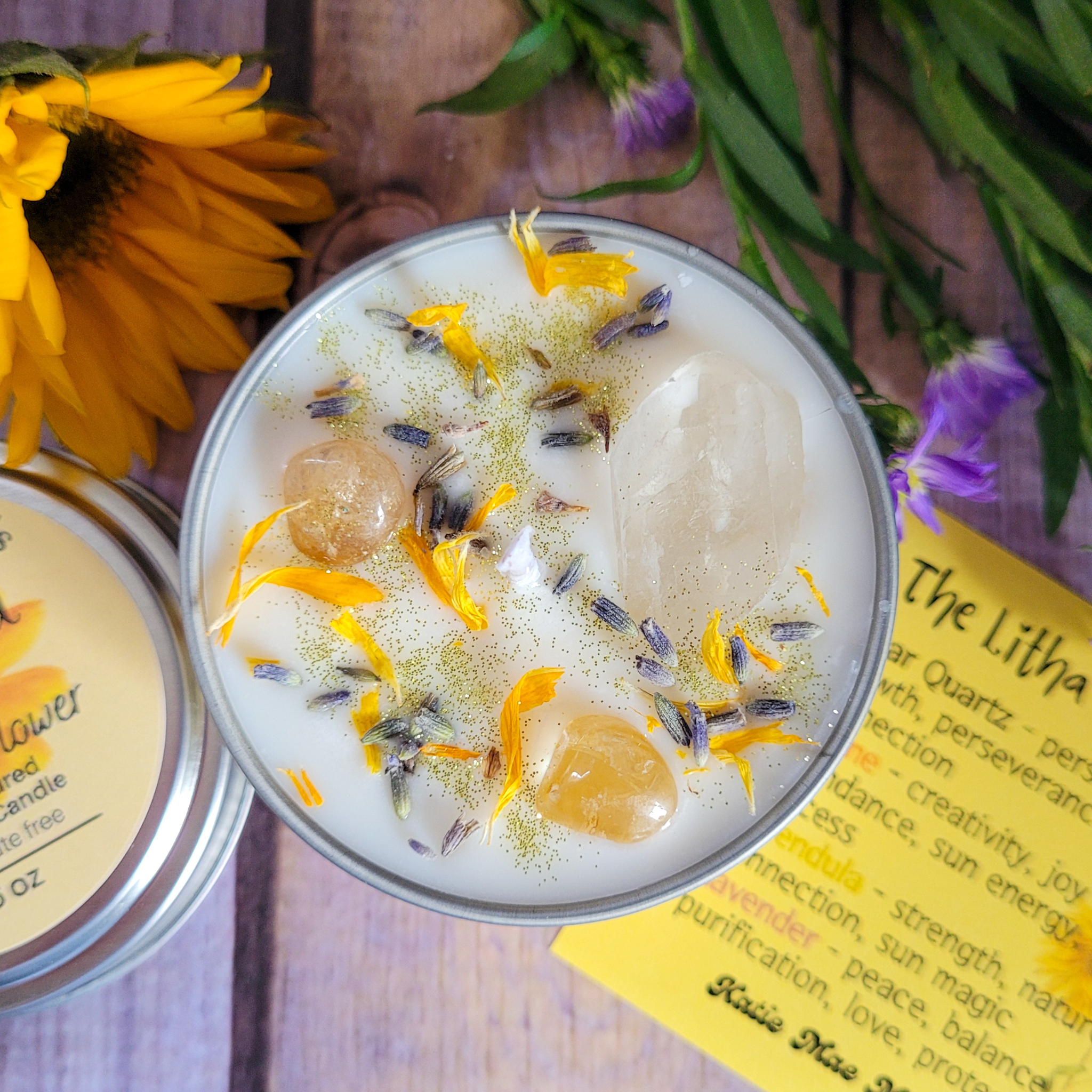 Litha Ritual Candle – Floral Summer Solstice Soy Candle for Sun Energy, Joy & Seasonal Celebration