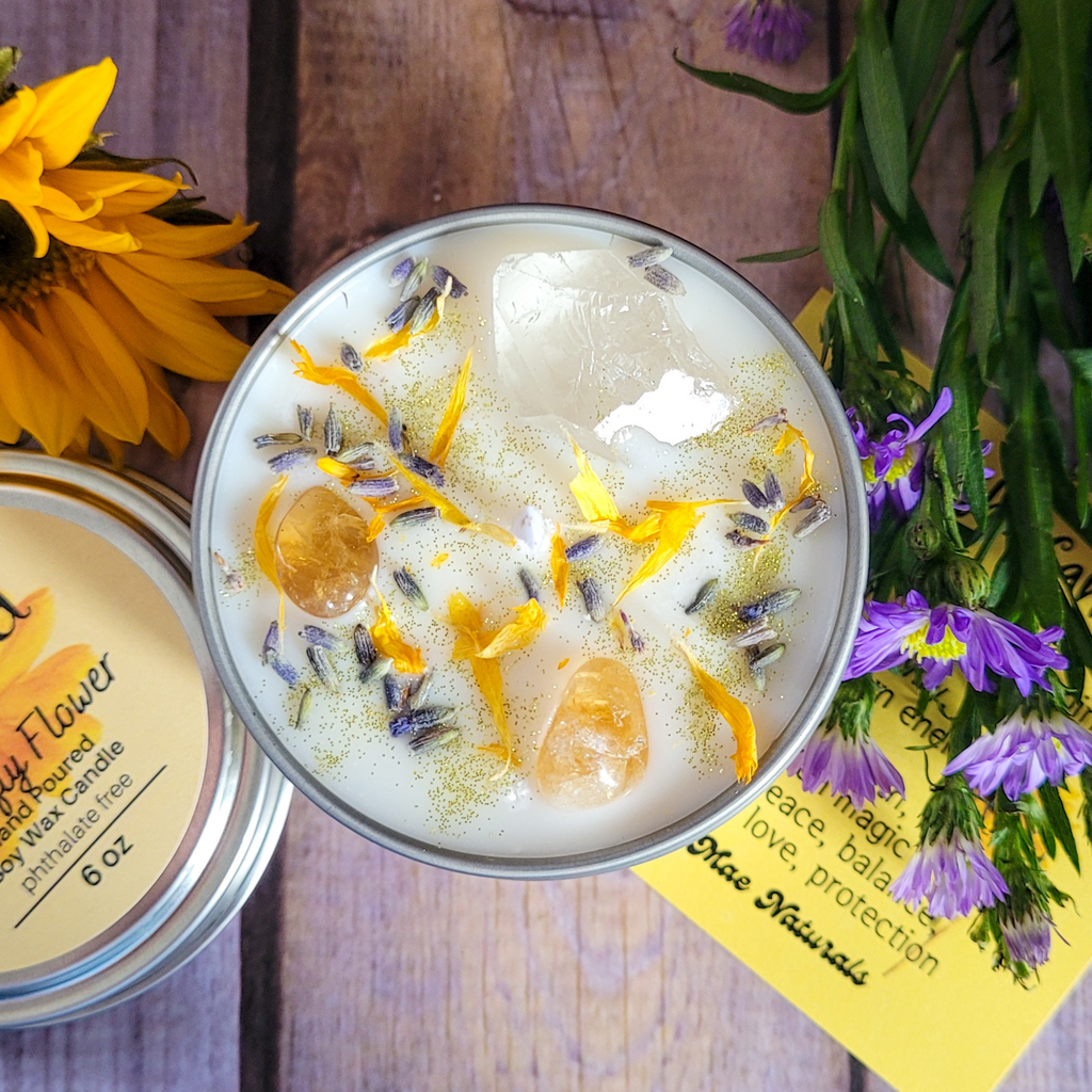 Litha Ritual Candle – Floral Summer Solstice Soy Candle for Sun Energy, Joy & Seasonal Celebration